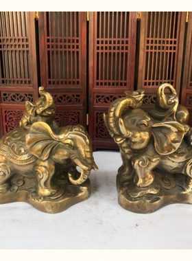 仿古收藏纯铜大象摆件一对铜子母大象葫芦大象家居店铺工艺品摆设
