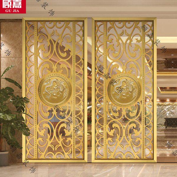 屏风隔断铝铜浮雕刻欧式花格镂空新中式金属酒店客厅仿古玄关定做