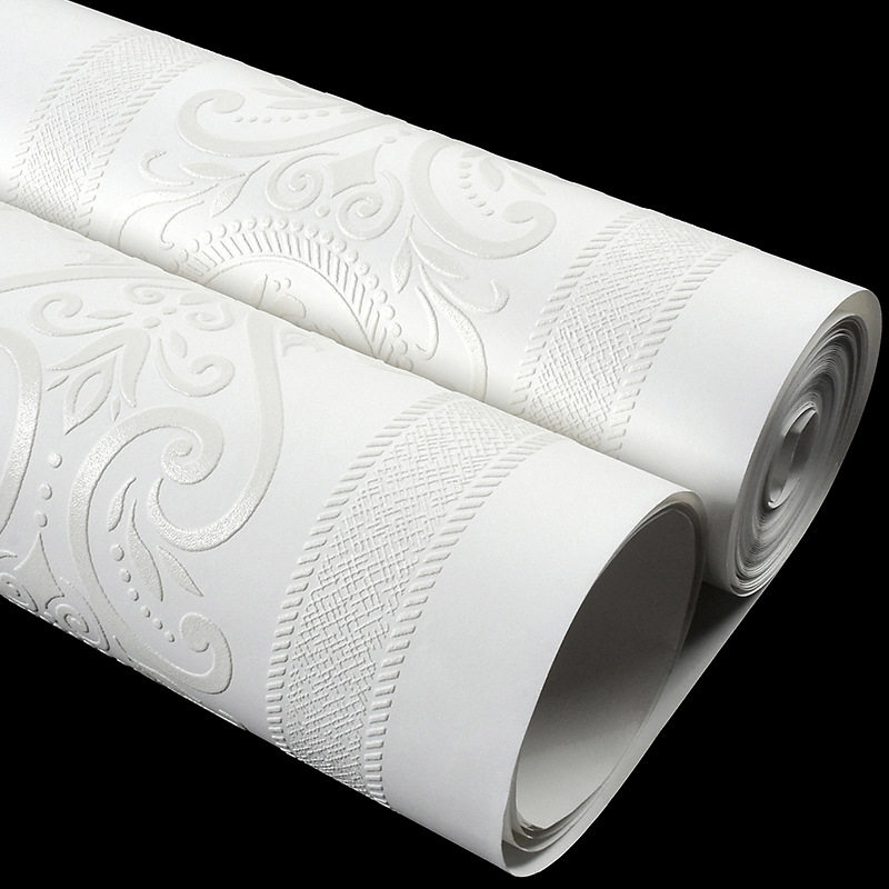 白色仿硅藻泥墙纸竖条纹欧式卧室客厅海吉布墙布海基布无纺布壁纸