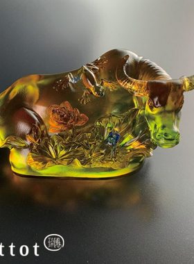 tittot琉园创意琉璃牛摆件轻奢 芬芳遍布 送高升生日老外中式礼品