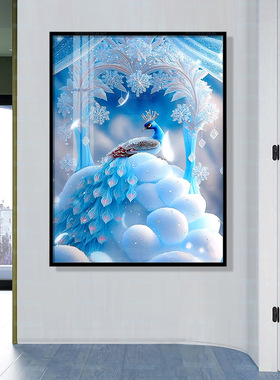 ks色系新款客厅挂画摆画冰雪之王蓝色孔雀手工刺绣满绣印花十字绣