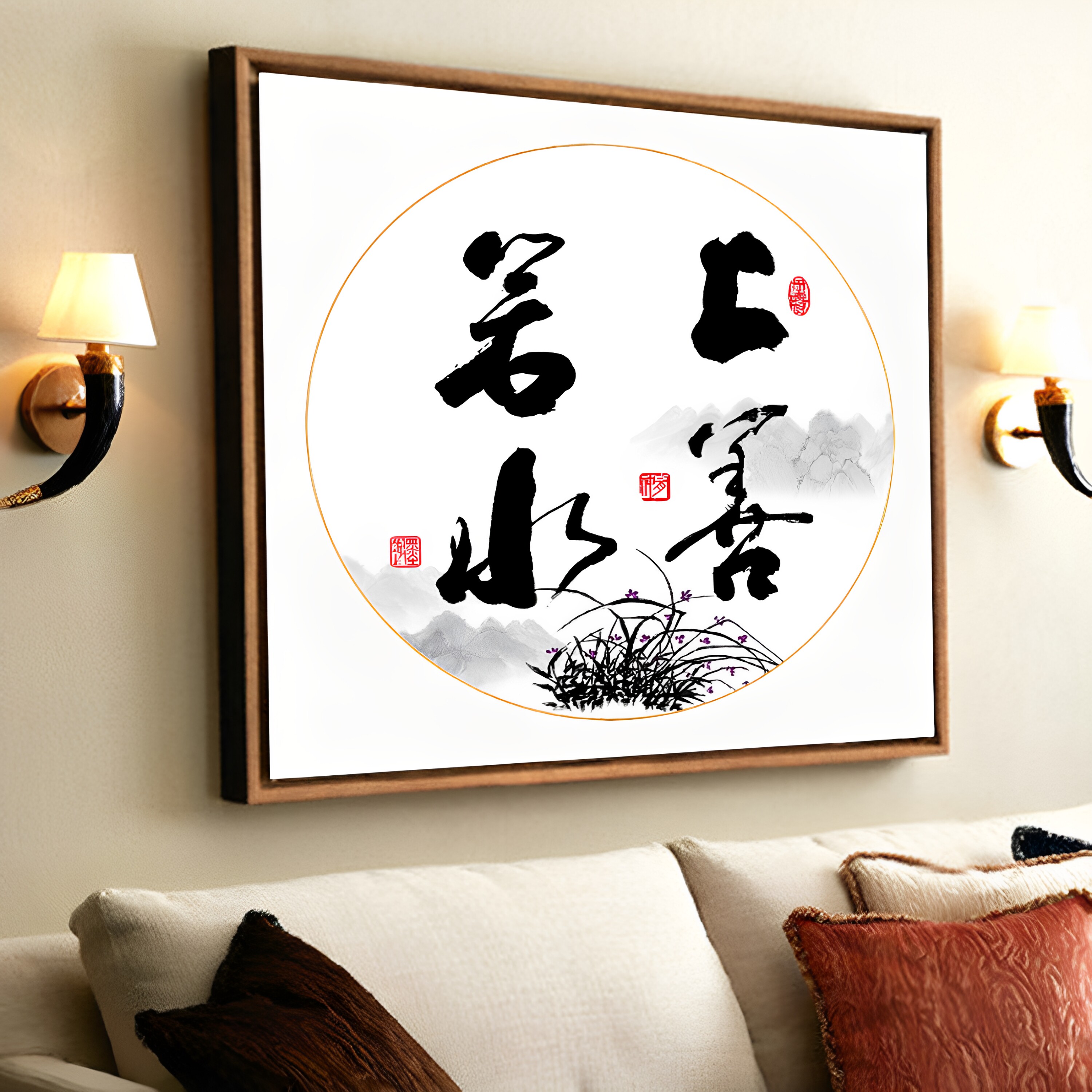 ks色系新款客厅书房办公室现代简单字画上善若水满钻手工贴钻石画