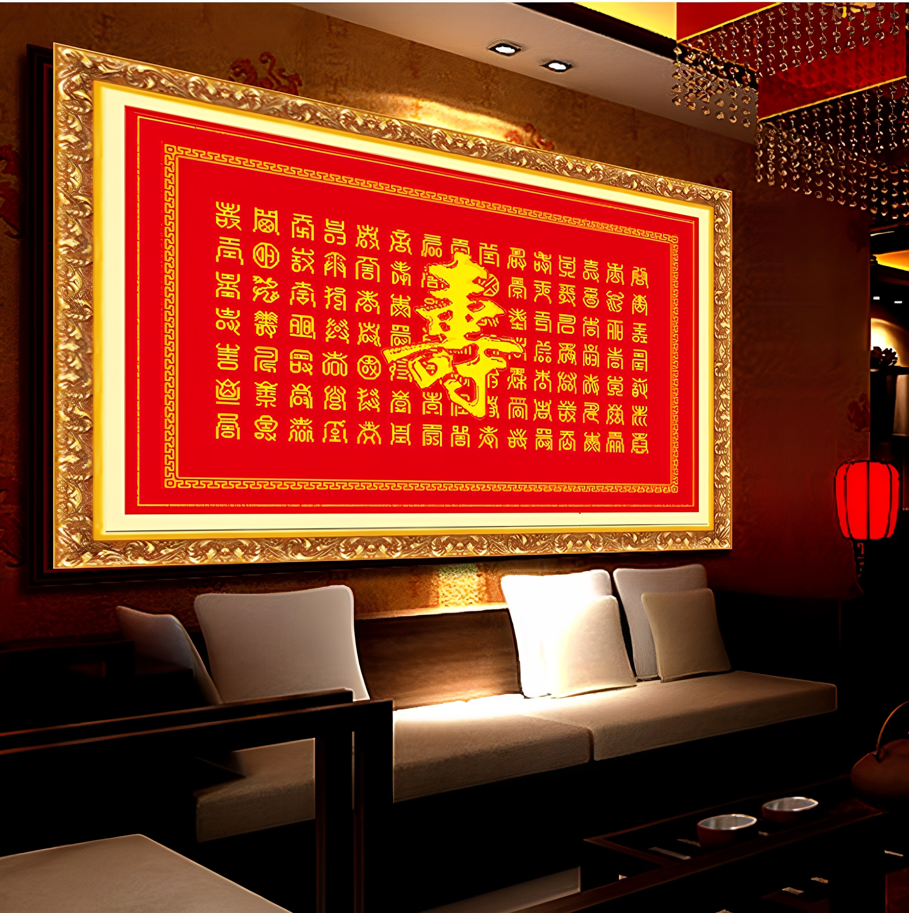 ks色系新中式新款客厅大幅喜庆百寿图简单字画祝寿贴钻石画十字绣