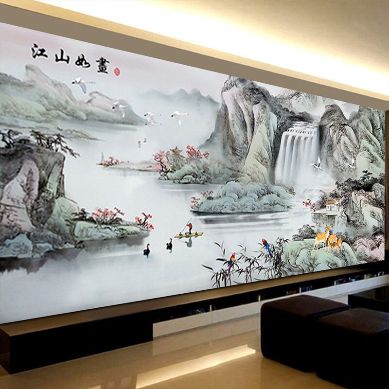 ks色系新款客厅大幅山水风景江山如画手工自绣满钻石画印花十字绣