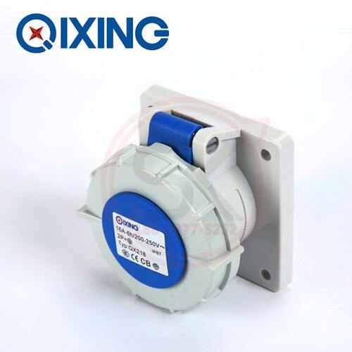 QX218防水工业插头插座 3孔16面板暗装直式插座 IP67工业插座2P+E