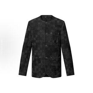 马赛克棋盘格无领夹克外套 男女情侣 25SS 王鹤棣王楚钦 Adam