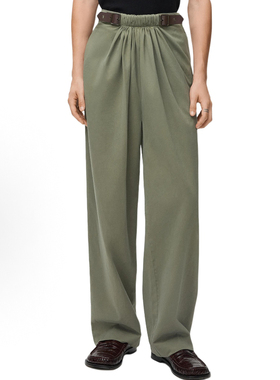 【Adam】25FW 男女情侣明星同款 棉质对比色腰带休闲长裤 军绿色