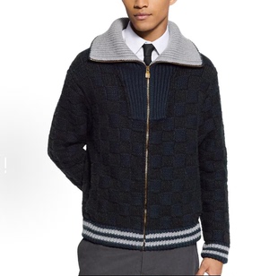 男女情侣明星同款 25FW 针织束腰棋盘格螺纹衣领毛衣外套 Adam