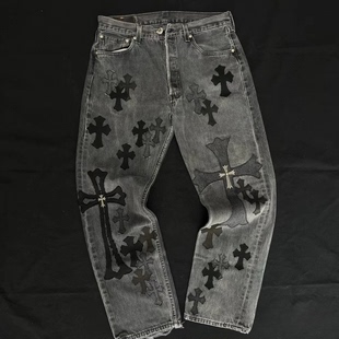 十字架经典 男女情侣明星同款 vantage水洗牛仔长裤 Adam