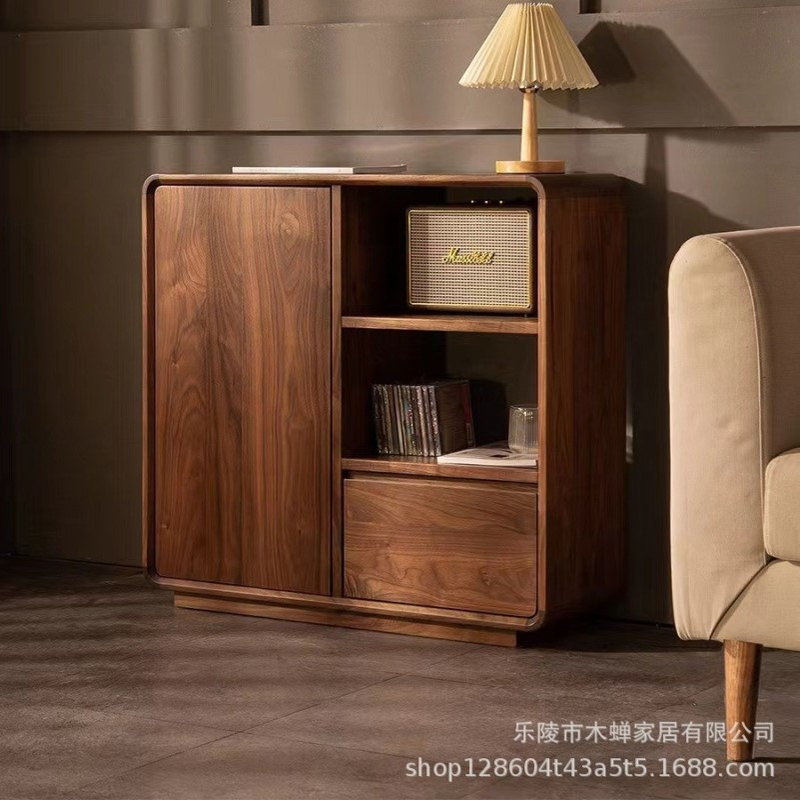 沙发边几边柜全实木黑胡桃木现代简 约北欧轻奢 客厅边角几侧边柜