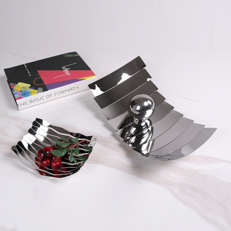 现代摆件样板房间软装饰品家居金属水果盘售楼处轻奢桌面收纳托盘