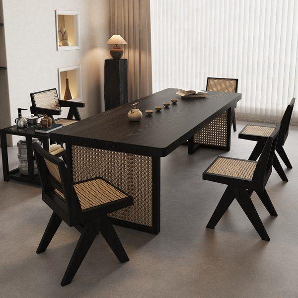 侘寂风实木藤编茶桌椅简约家用小户型茶几黑色实木长方形茶桌茶台,住宅家具,家用茶台/茶桌,淘宝优惠券,粉丝福利购,淘宝优惠卷
