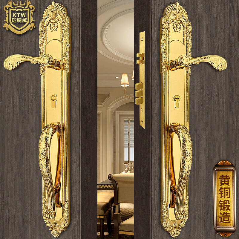 恺铜威欧式特大豪华入户双开门锁对开加长静音金色大门对开执手锁