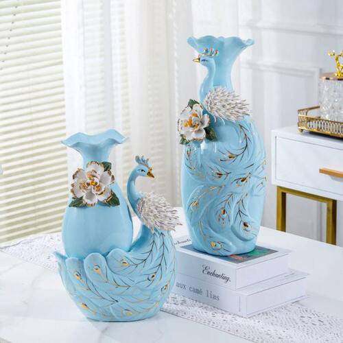 现代欧式家居饰品孔雀插花器瓶摆件客厅酒柜电视柜玄关创意摆设品