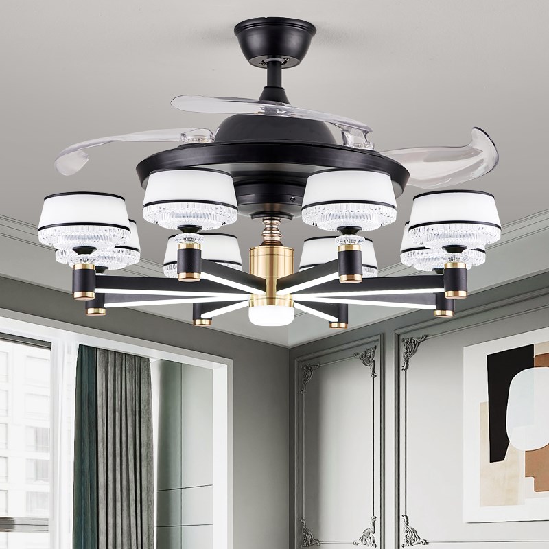 新款客厅灯风扇吊扇灯新中式饭厅卧室隐形L电风扇一体吊灯大厅吸