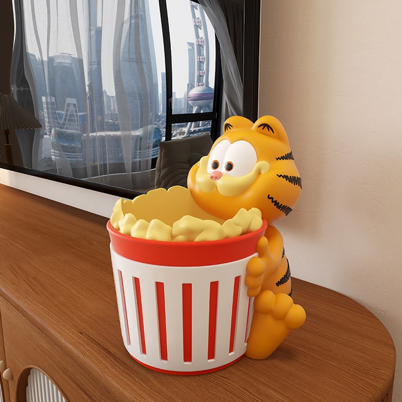 办公桌加菲猫爆米花创意收纳桌面装饰品摆件环保树脂遥控器置物架