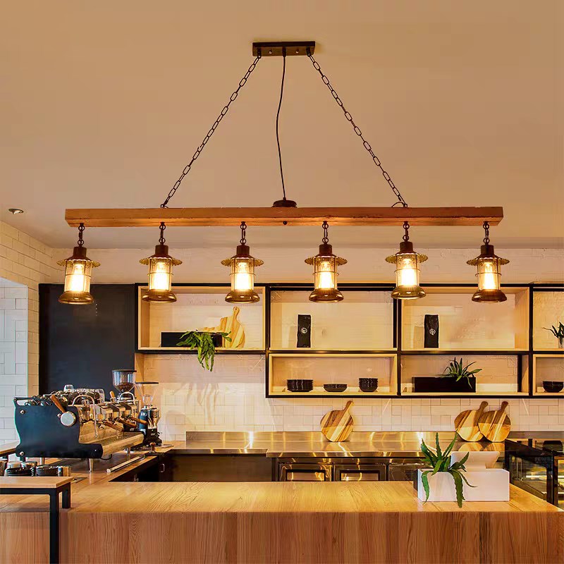 木艺长条b吊灯美式乡村复古餐厅奶茶店吧台商铺火锅店装饰长桌吊