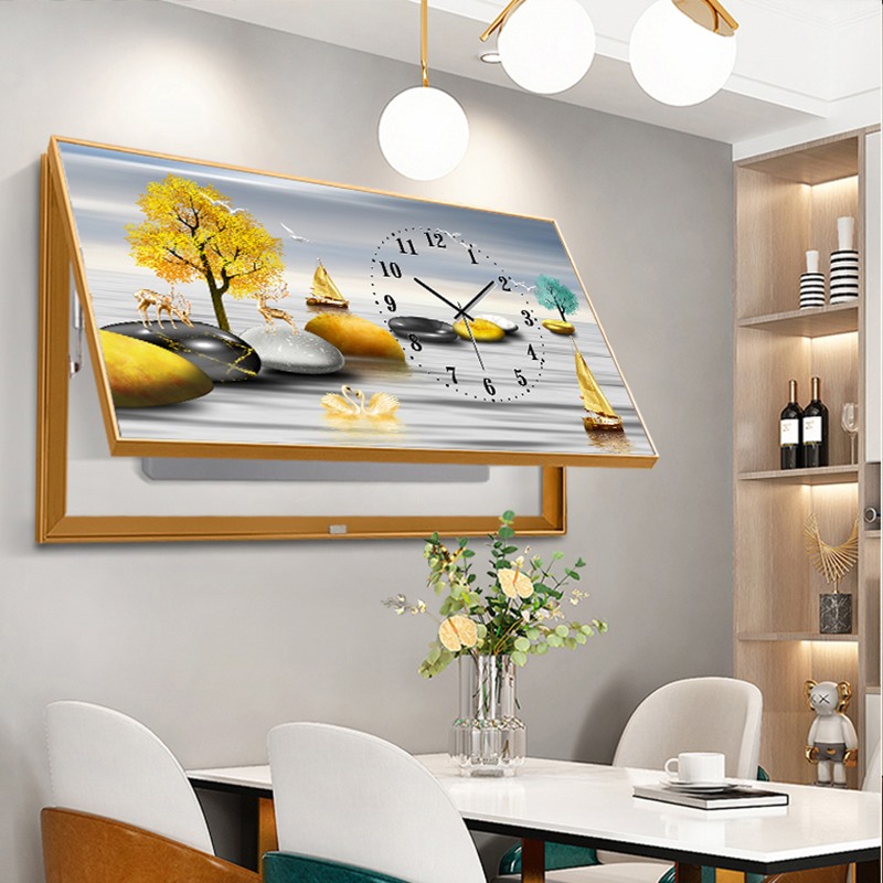 电表箱装饰画带钟表免打孔现代简约客厅餐厅配电箱装饰遮挡画加钟