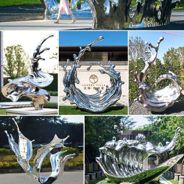 不锈钢抽象水浪花摆件定制售楼处创意镂空艺术金属发光水滴雕塑