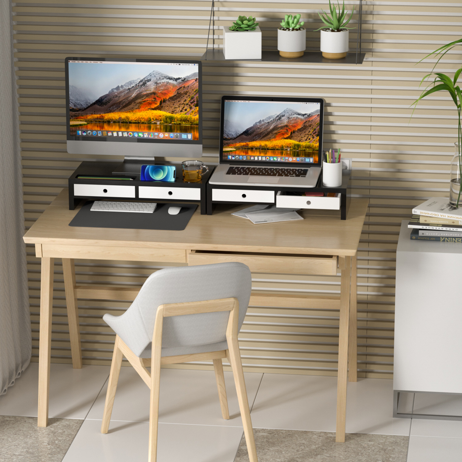 长方形电脑显示器增高架办公室台式抬高架桌上键盘收纳置物架储物