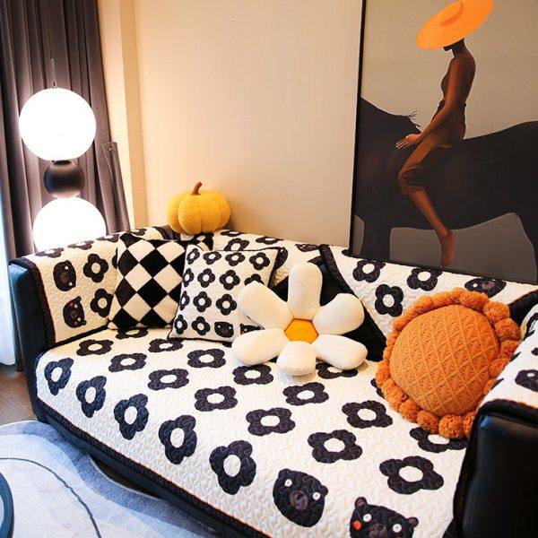 敏顺简约现代沙发垫格子沙发盖布靠背巾简约现代防滑客厅沙发坐垫