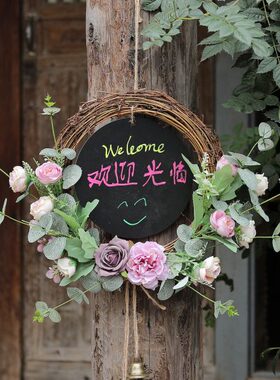 门挂写字黑板花环门饰挂牌欢迎户外装饰别墅庭院花园店铺门口布置