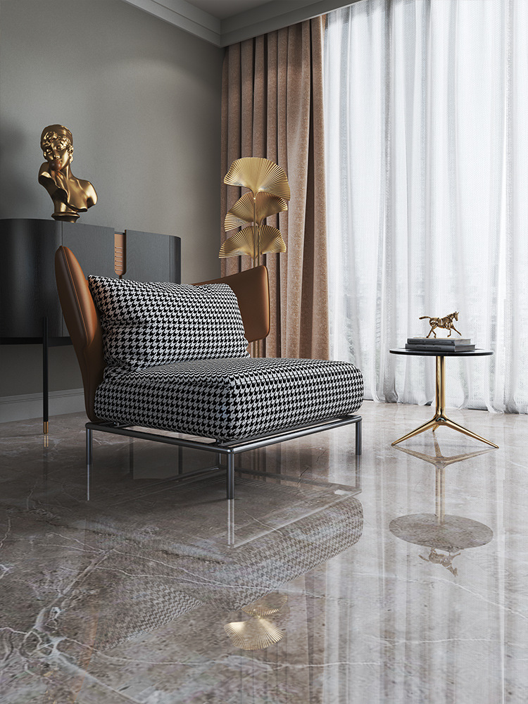 意式千鸟格单人沙发椅轻奢小户型客厅设计师酒店接待洽谈皮休闲椅