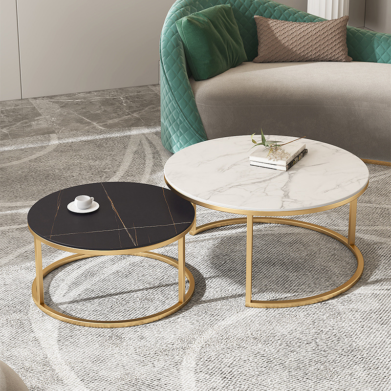 轻奢岩板茶几现代简约小户型圆形极简风茶几桌组合客厅家用可移动