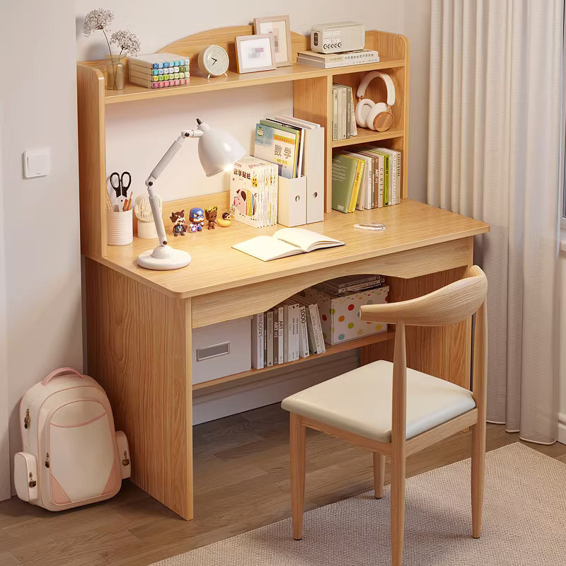 电脑桌台式卧室书桌家用小学生书架一体简易学习桌椅办公写字桌子