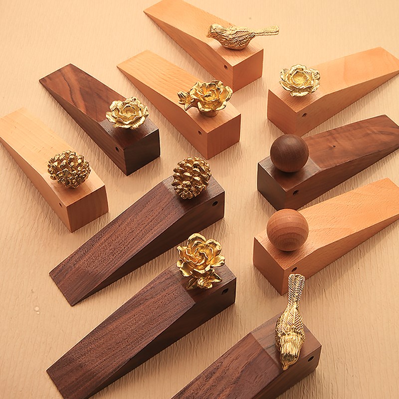 创意黄铜黑胡桃木门塞门档门阻防撞顶门器防风安全V门卡固定堵门