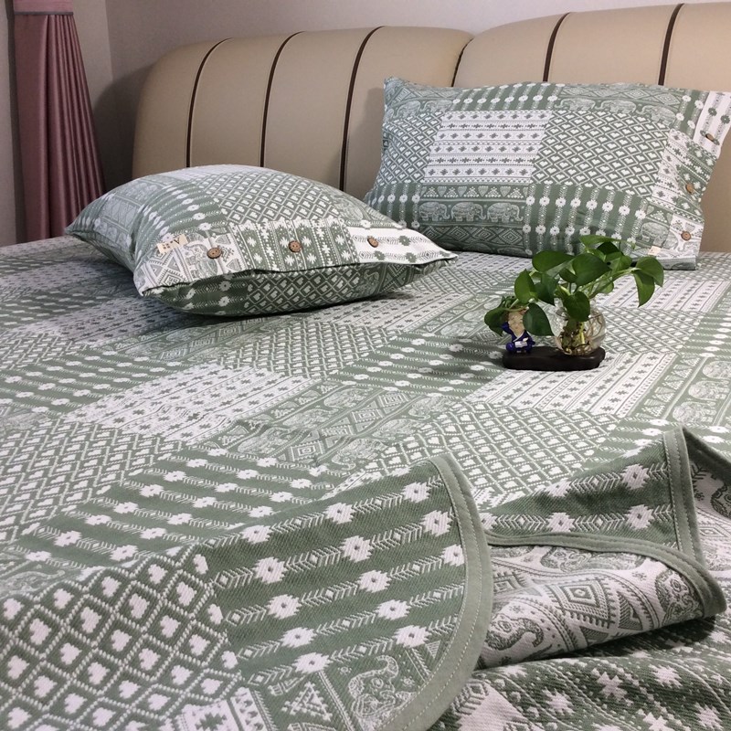 高品质A类双面提花老粗布凉席三件套全棉10M0特厚床单双人空调席
