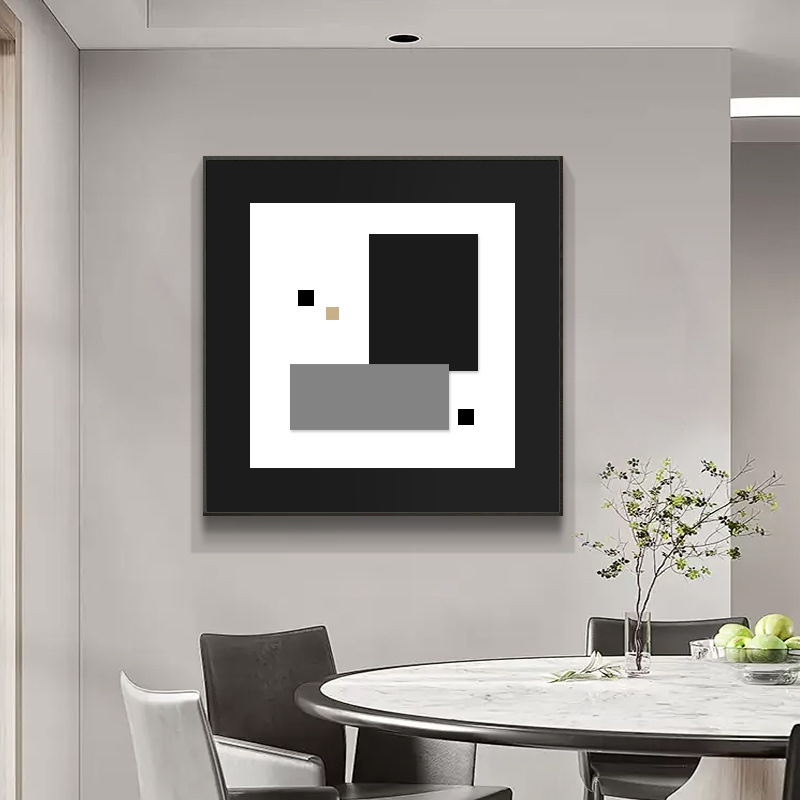 现代简约餐厅装饰画黑白灰几何方形挂画高级感饭厅餐桌边画壁画图片