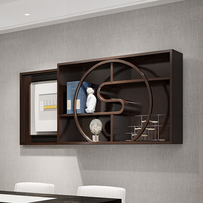 玄关电表箱装饰画实木中式架子立体可推拉弱配电箱轻奢高级感创意