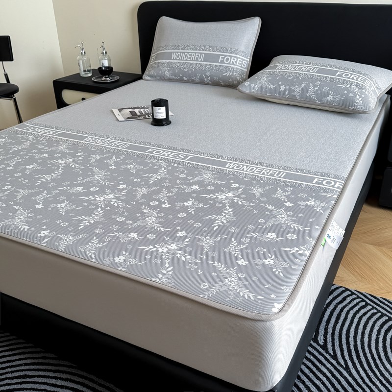 2025新款A类母婴级提花冰丝凉席三件套夏季可机洗软席子床单笠款