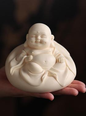玉黄瓷大肚弥勒佛摆件家居客厅桌面创意笑佛工艺礼品摆饰车载汽车
