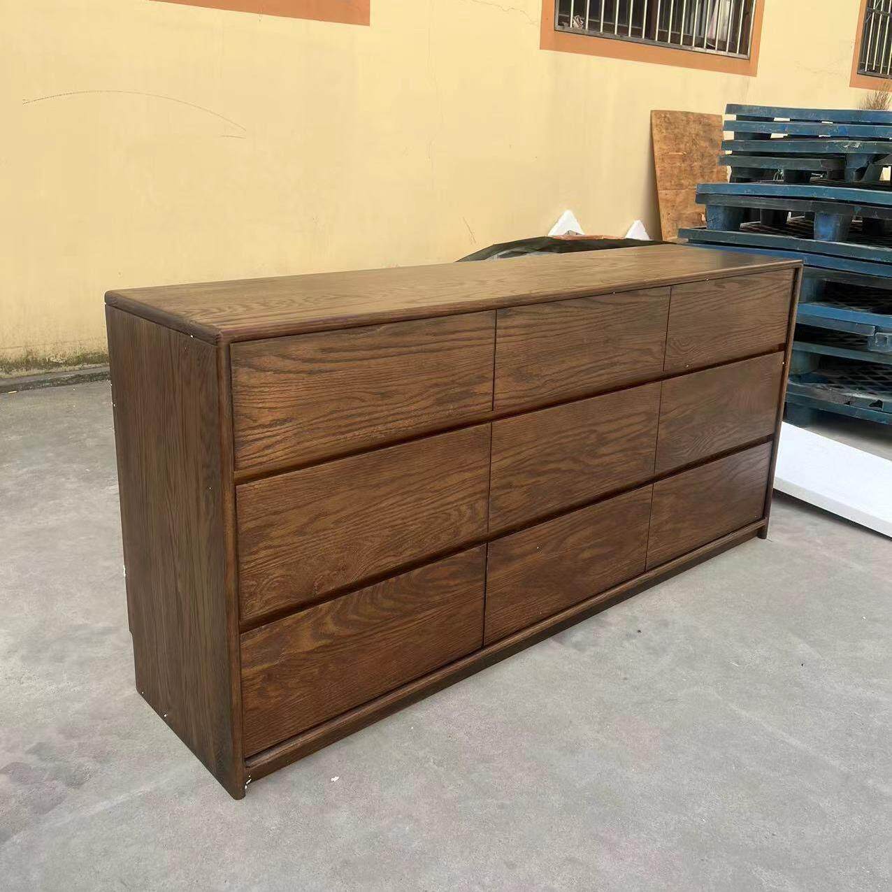 胡桃色红橡木九斗柜六斗橱落地电视柜储物柜卧室床尾抽屉收纳落地