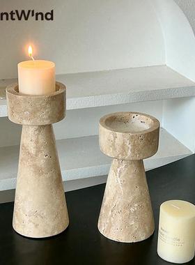 SilentWind寂风现代简约黄洞石烛台摆件客厅茶几电视柜餐桌面家居