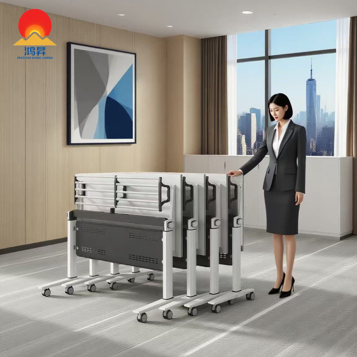 折叠会议桌培训桌可移动拼接办公桌大型会议室桌椅组合主席台条桌