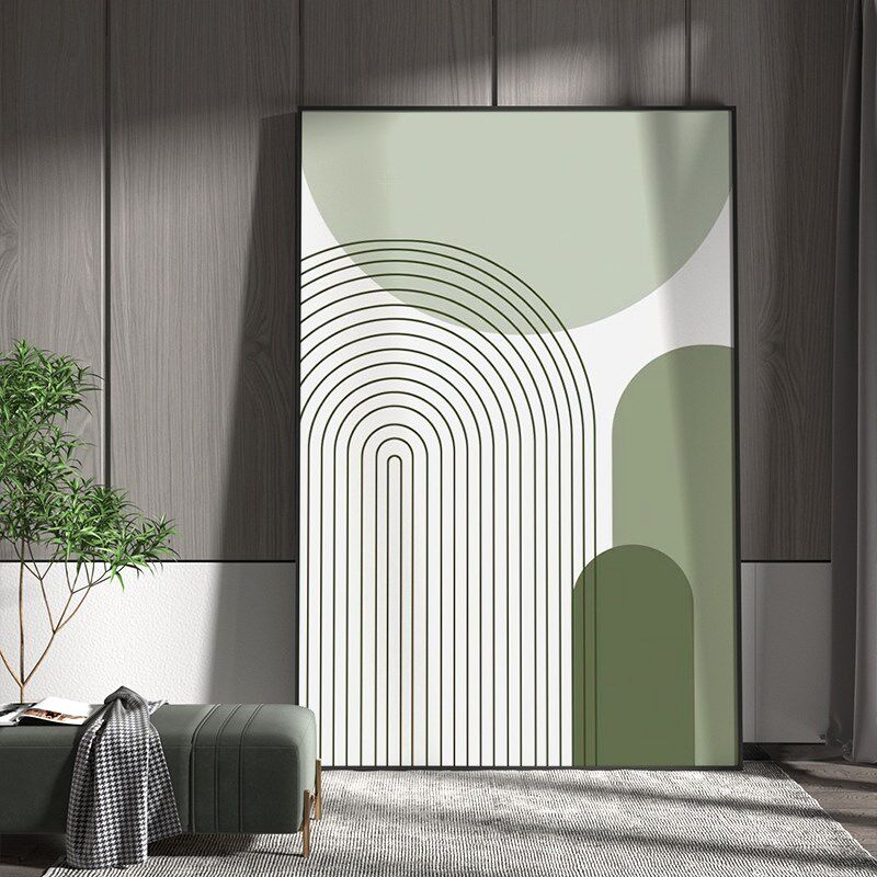 网红意式客厅极简抽象感巨幅落地挂画线条超大一整幅沙发背景墙装