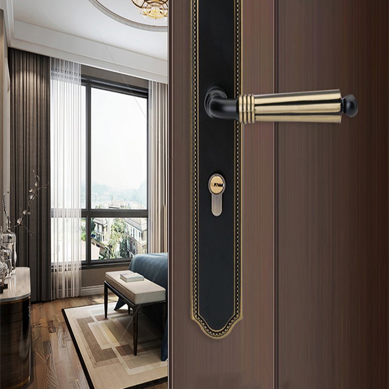 锌合金静音家用室内门锁卧室黄古铜实木门把手执手现代简约欧式锁
