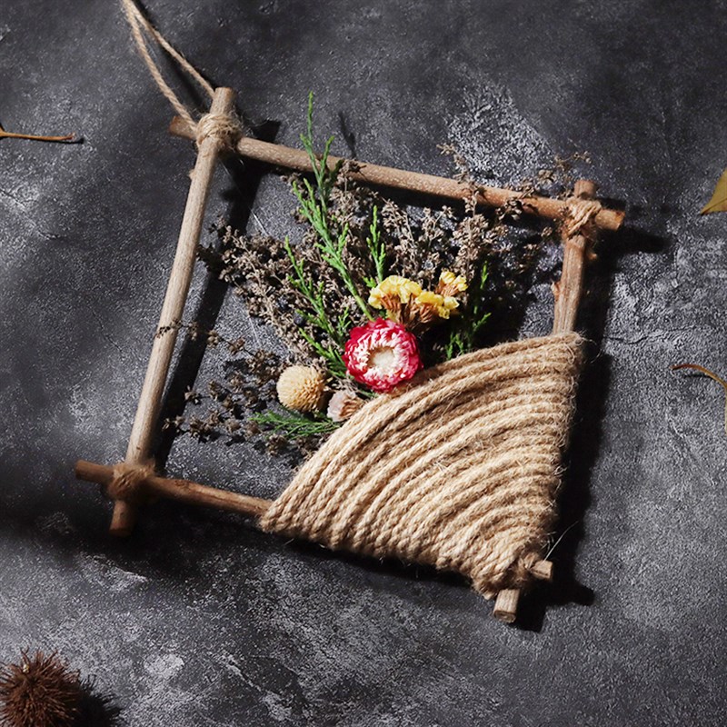 手工制作干树枝饰品墙上原木墙壁装饰壁挂麻绳装饰品天然干花挂饰