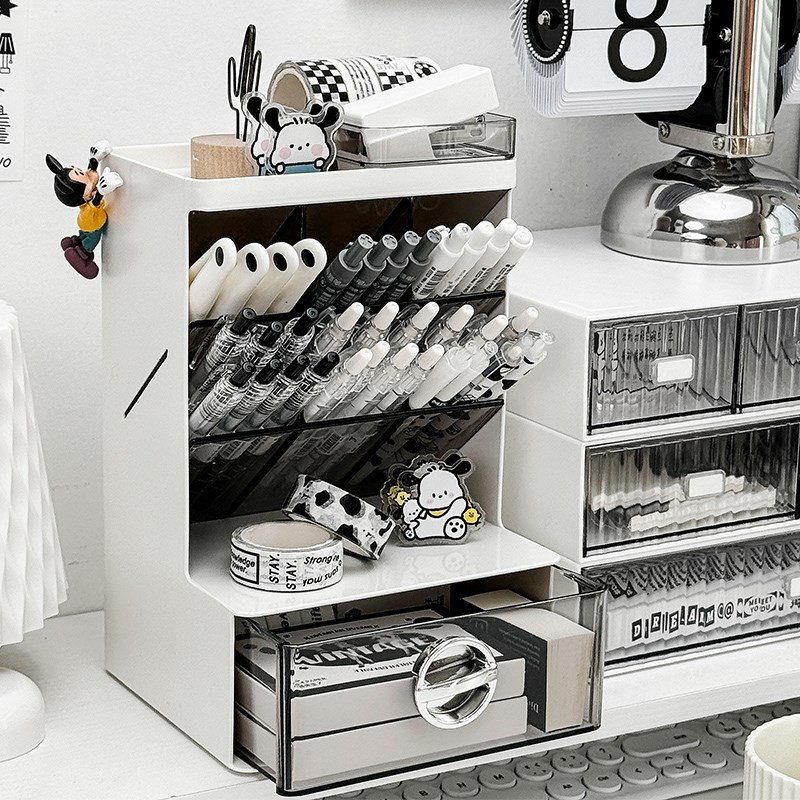 笔筒收纳盒大容量学生桌面多功能文具用品斜插式笔架办公室整理架