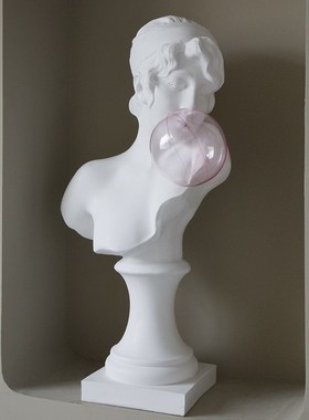 法式粉色吹泡泡少女底座雕塑人物摆件壁龛玄关柜艺术装饰大号80cm