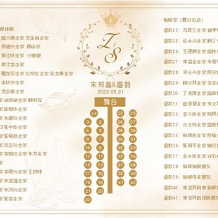 香槟色主题婚礼席位图结婚座位牌婚宴座次表排位图宾客名单打印