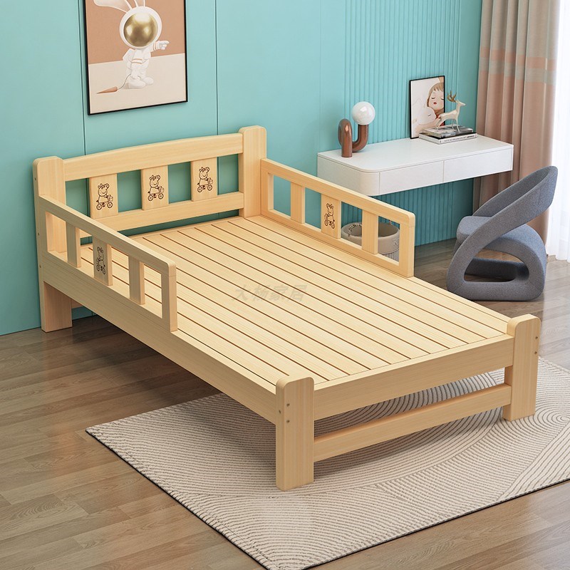 全实木儿童床男孩女孩单人带护栏小床简易松木加宽拼接大定做