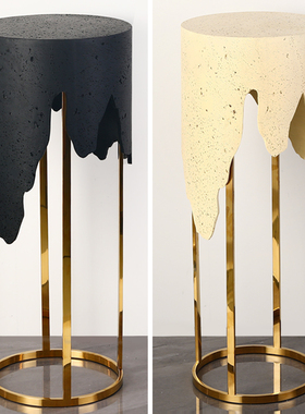 大理石底座圆形石墩石柱客厅电视柜旁H落地展示架基座洞石雕塑摆