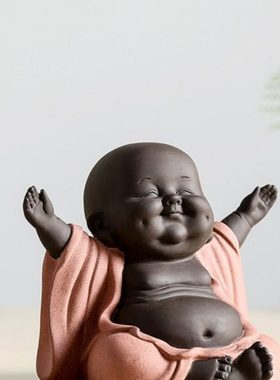 创意紫砂手工弥勒笑佛家居装饰品摆件办公室客厅陶瓷工艺品小摆设