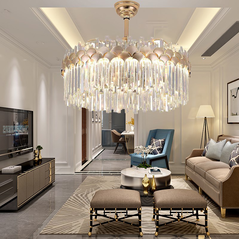 客厅一体高品质风扇灯轻奢电扇灯2024新款水晶风扇吊灯工厂直供