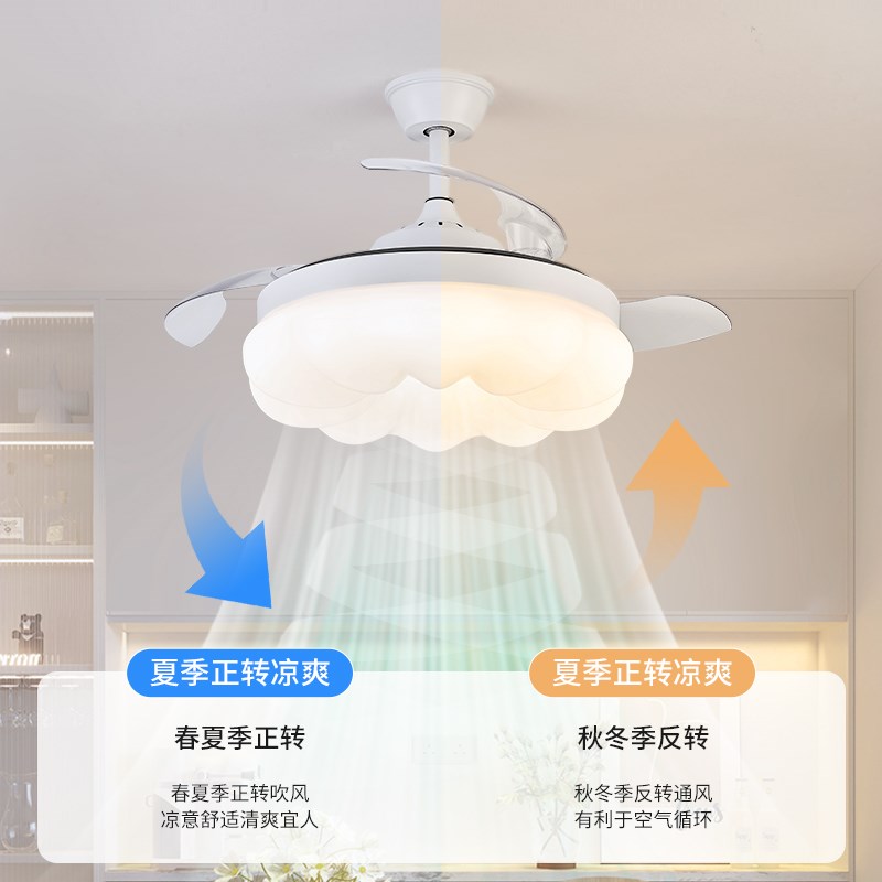 风扇灯2025新款餐厅一体吊扇灯法式奶油风中山灯具隐形客厅电扇灯