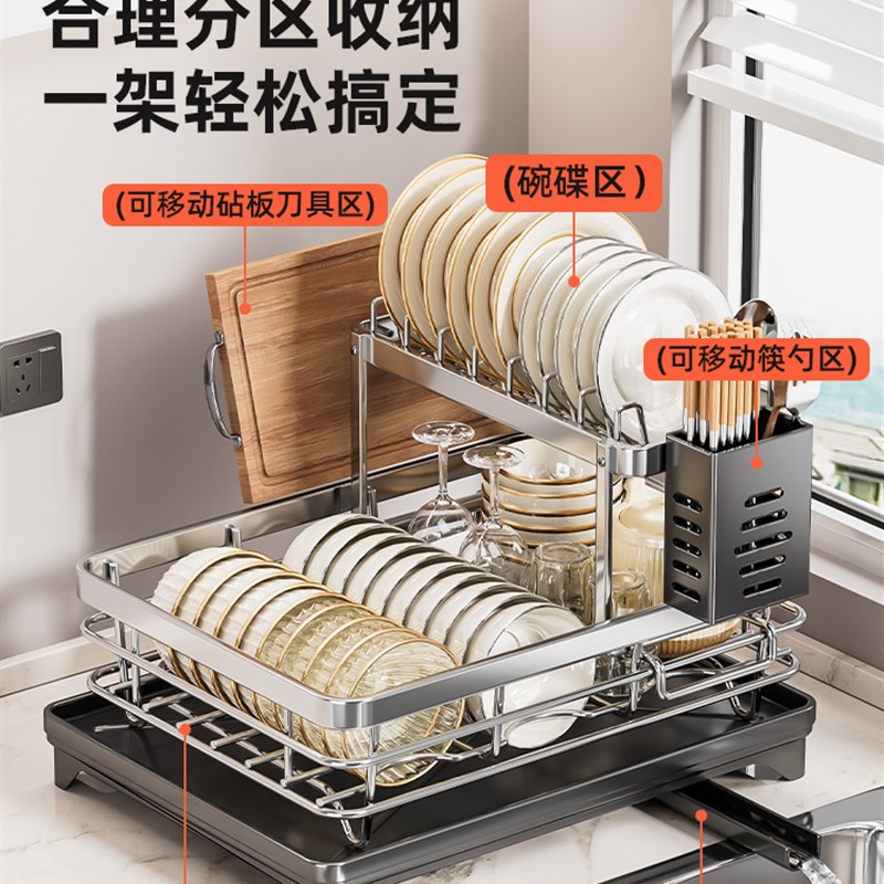 优勤不锈钢碗碟收纳架沥水碗架厨房碗筷放碗盘子沥水篮碗盘置物架